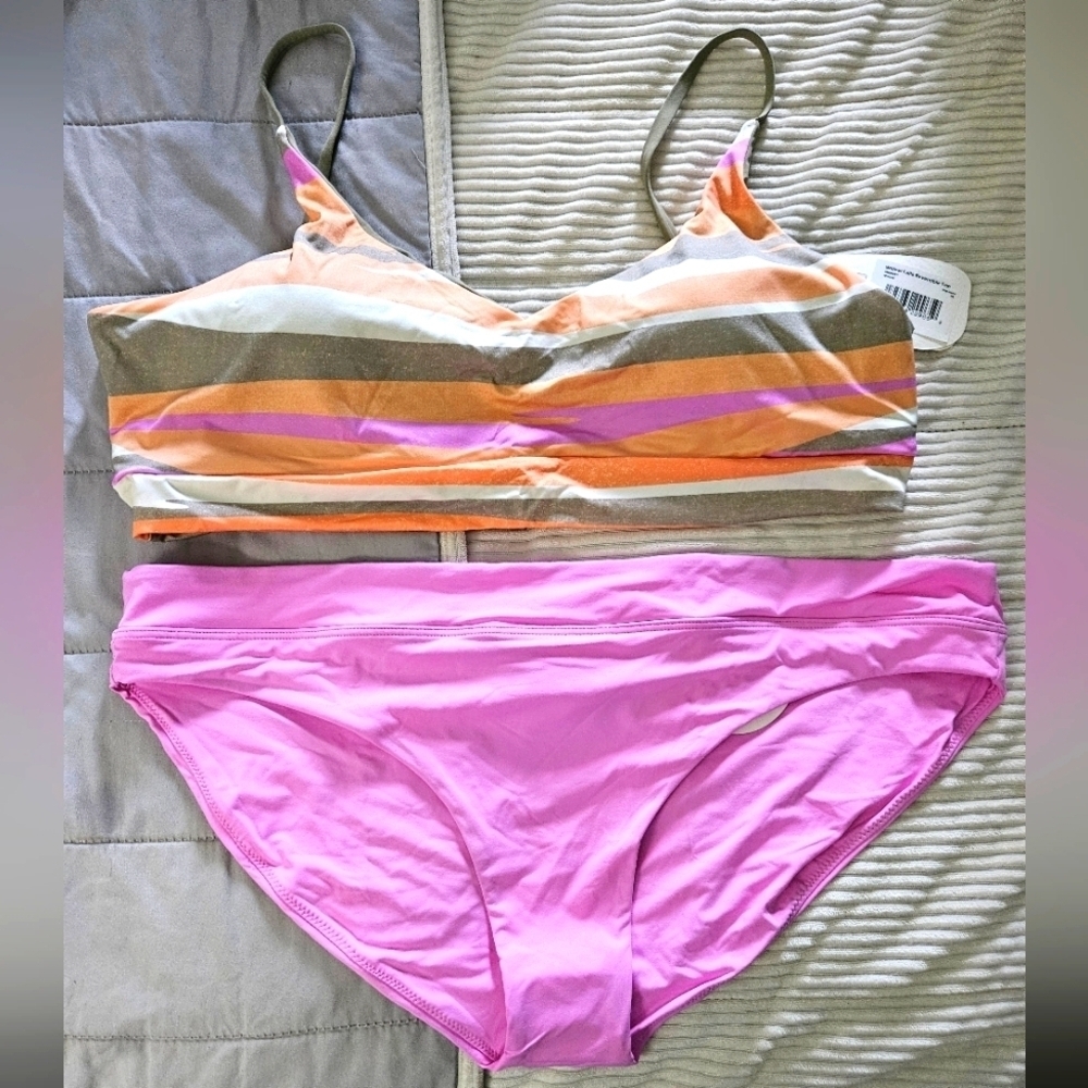 Prana Striped Bikini Top and Pink Bottom Size XL Both Pieces NWT
